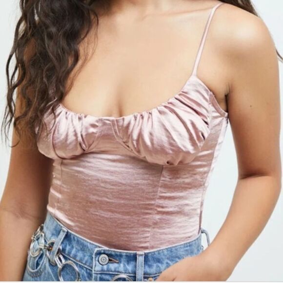 Kendall & Kylie Bustier Corset Silky Woven Mauve Fabric Crop Top - Picture 1 of 8